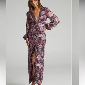 Showpo Lorelei Midaxi Dress- V Neck Balloon Sleeve Dress